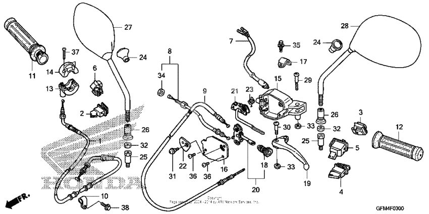 Handle lever + switch + cable + mirror