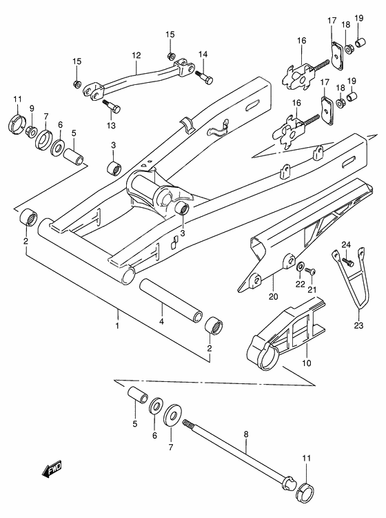 Rear swinging arm