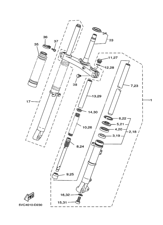 Front fork assy(ur silv
