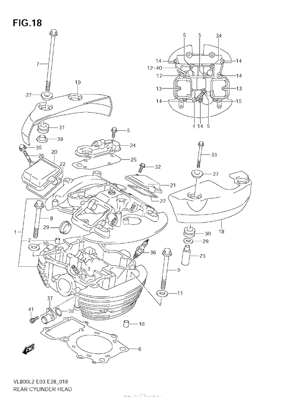 Задняя головка цилиндра & Прокладка головки & Свеча зажигания (Vl800T E28)