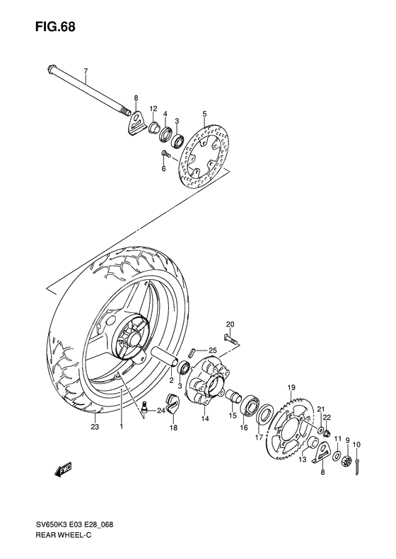 Rear wheel complete assy              

                  Sv650 k3/sk3/k4/sk4/k5/sk5/k6/sk6/k7/sk7