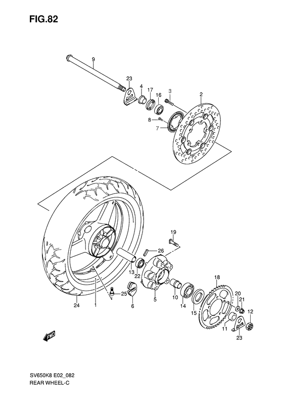 Rear wheel complete assy              

                  Sv650ak8/uak8/sak8/suak8/ak9/uak9/sak9/suak9/sal0/sual0