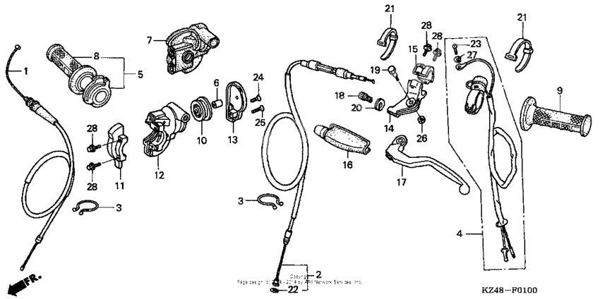 Handle lever + switch + cable ('02-'03)