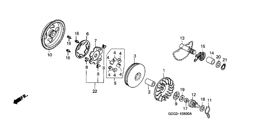 Drive face/ kick starter spindle