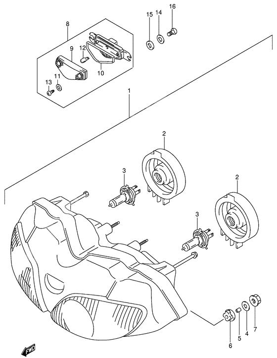 Headlamp              

                  Sv650sx/sy/sk1/sk2 e2, e24