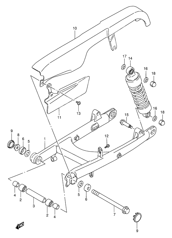 Rear swinging arm