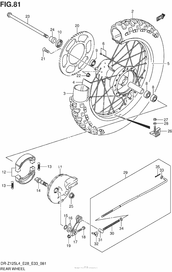 Заднее колесо (Dr-Z125Ll4 E28)