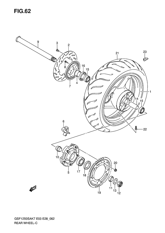 Rear wheel complete assy              

                  Gsf1250sak7/sak8/sak9