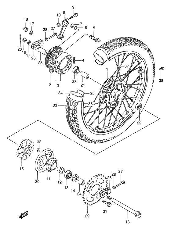 Rear wheel complete assy              

                  Gn250t/w/x/y