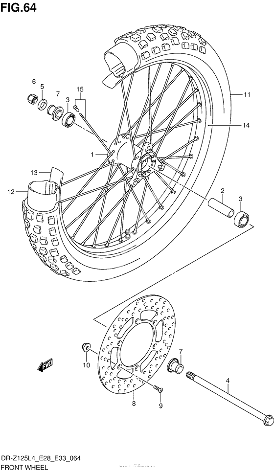 Переднее колесо (Dr-Z125Ll4 E28)