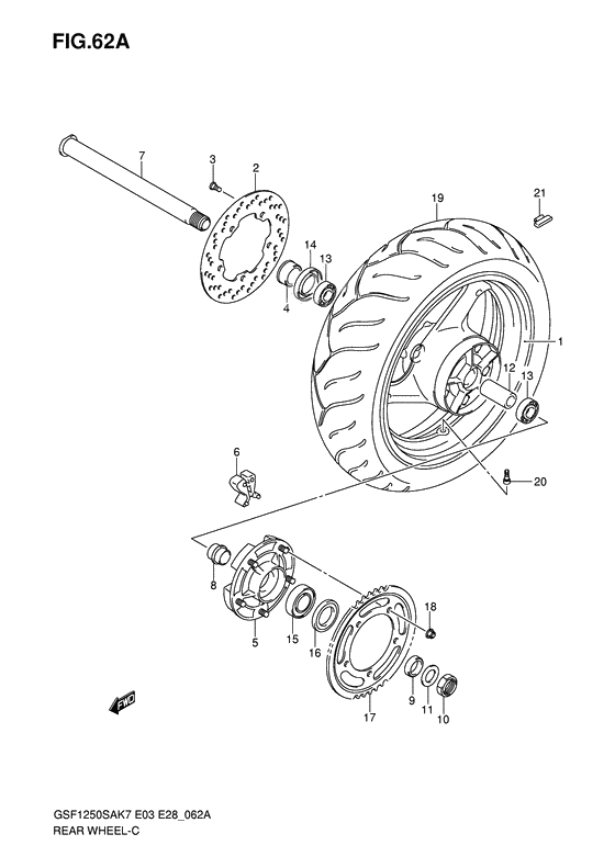 Rear wheel complete assy              

                  Gsf1250sk7/sk8/sk9