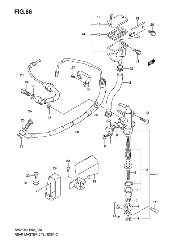 Rear master cylinder              

                  See note