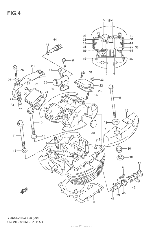 Передняя головка цилиндра & Прокладка головки & Свеча зажигания (Vl800 E33)