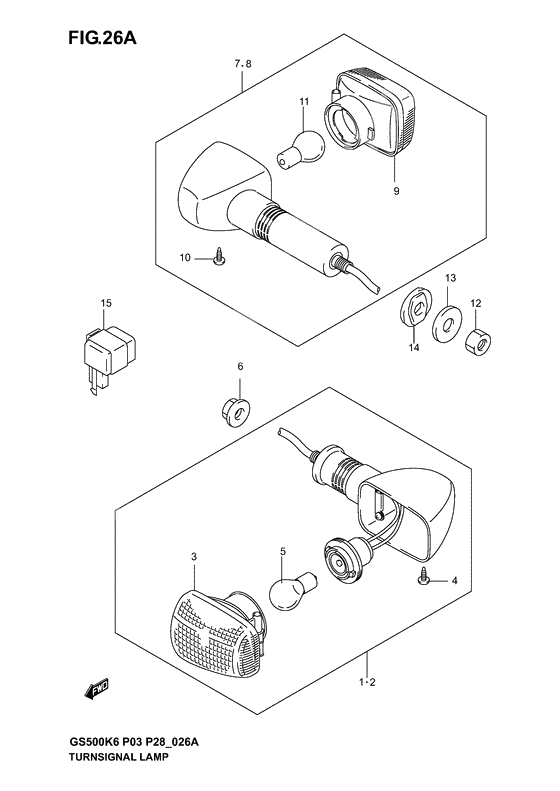 Turnsignal front & rear lamp              

                  Gs500k4/k5/k6 p28