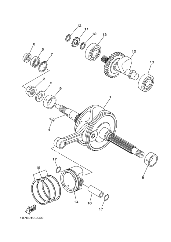 Crankshaft, piston